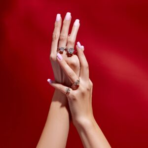 Rose gold stackable ring set product photo with premium jewelry styling