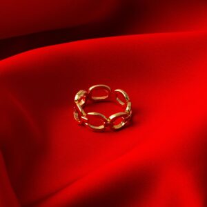 Minimalist gold band ring product photo with refined luxury styling